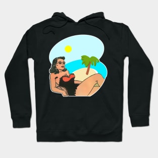 Brunette girl in sunglasses on the beach Hoodie